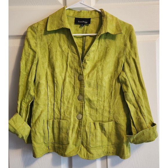 Evan Picone Green Linen Cropped Jacket Blazer, 6 Petite - Picture 1 of 4